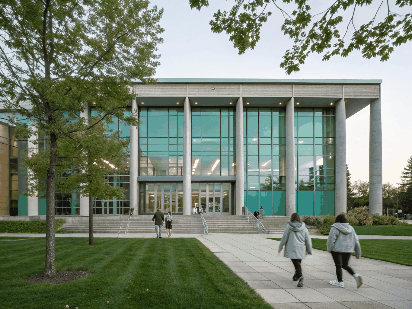 Modern glass facade of the university library