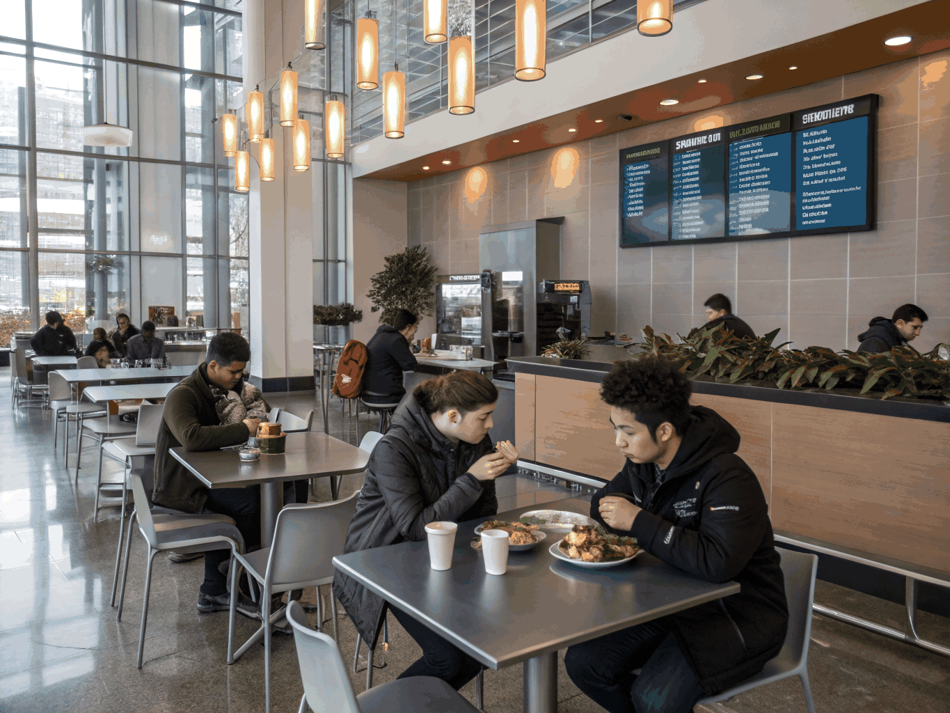 Spacious campus cafeteria offering diverse dining options for students