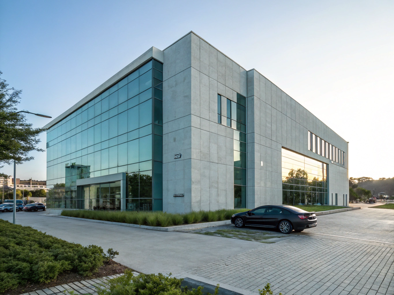 Main campus building exterior with green lawns
