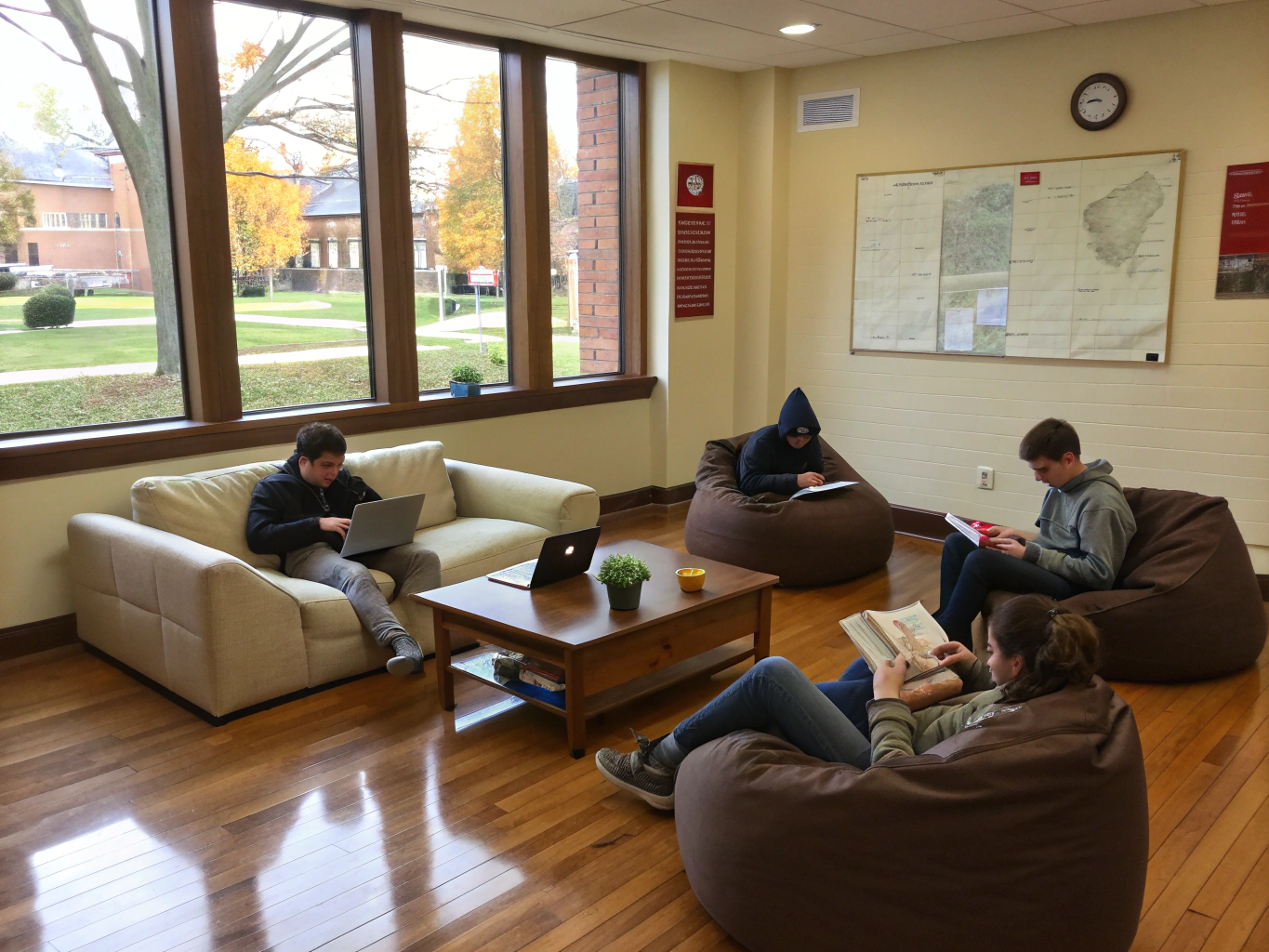 Comfortable student lounge area for relaxation and collaborative work