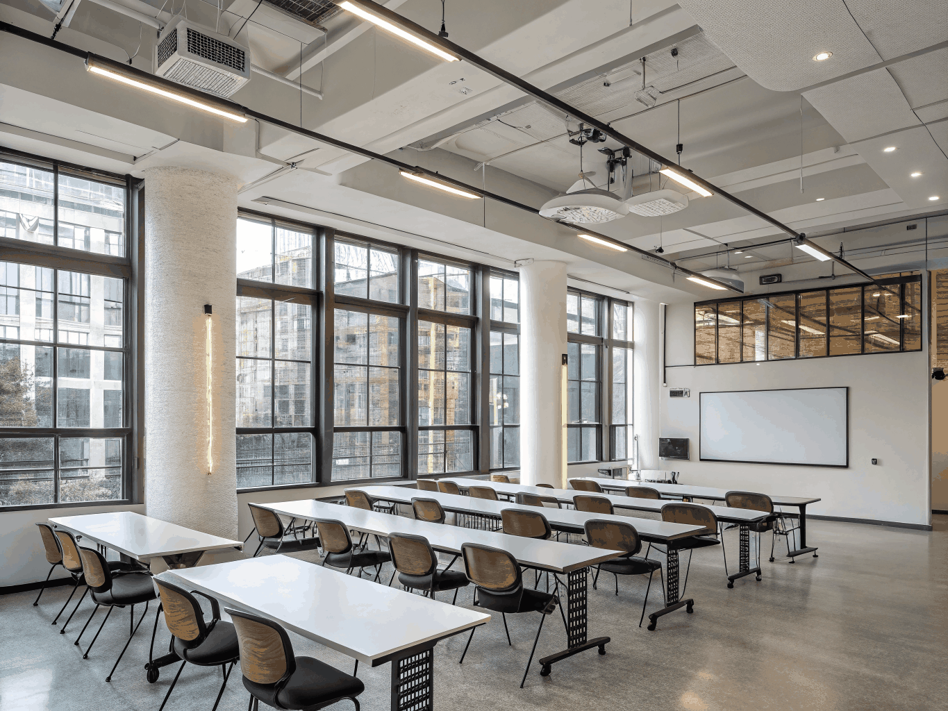 Spacious modern lecture hall with smart board