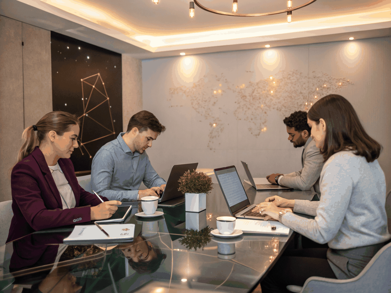 Interactive seminar room with round tables