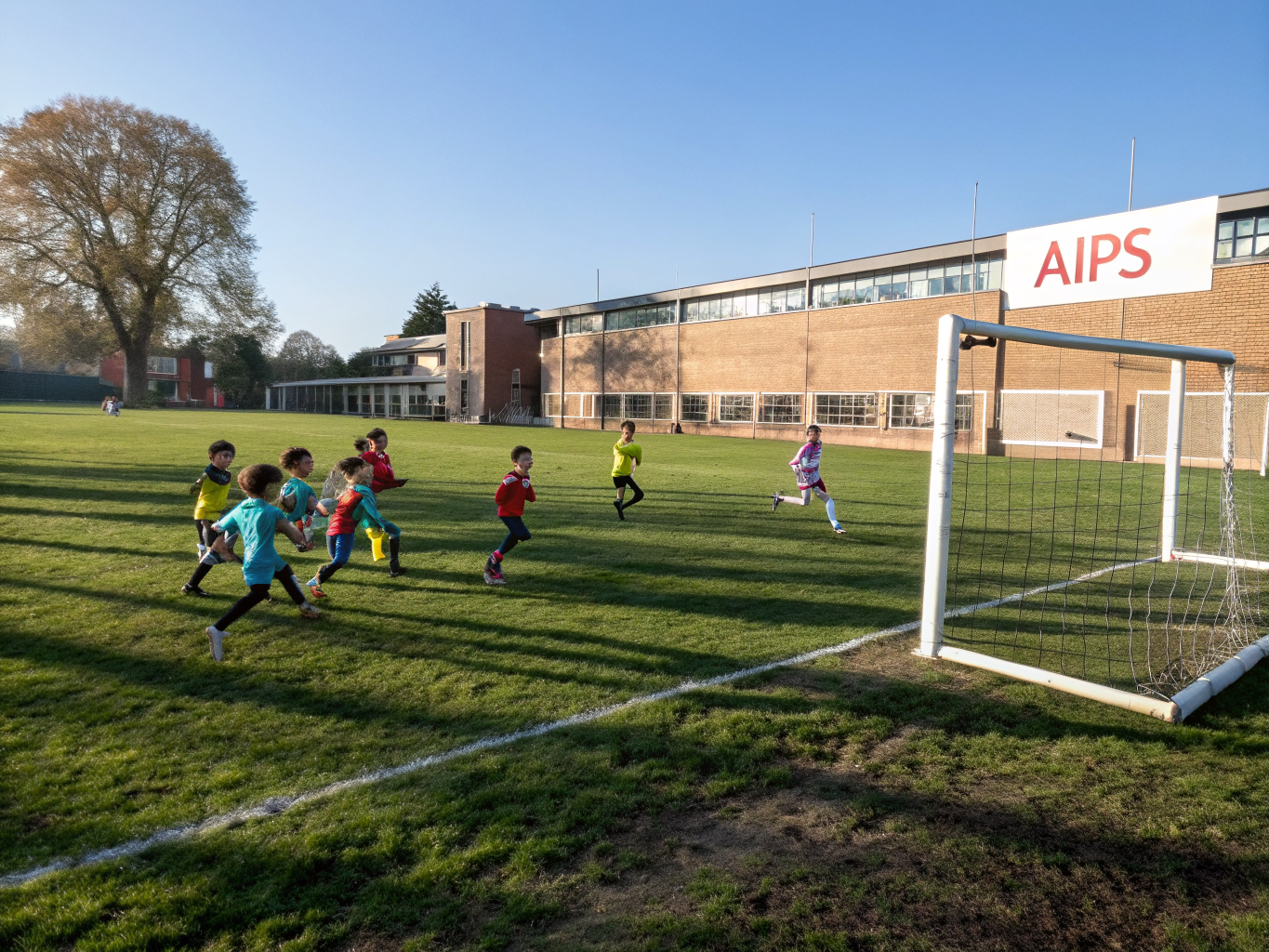 Students playing sports on the campus field